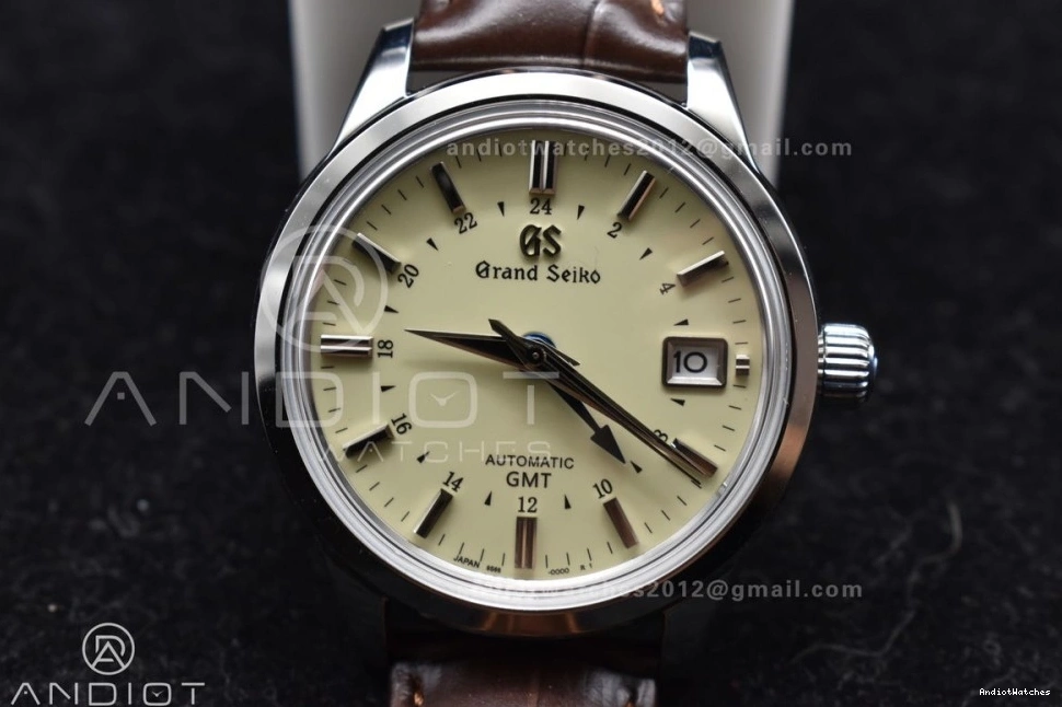 GSF Reliable 1:1 on Dial Edition Grand 886 Elegance Strap NH SS Best Brown Leather Cream GMT Seiko 0125